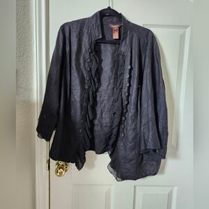 Multiples Black Ruffled Jacket Blazer 2x Button Down